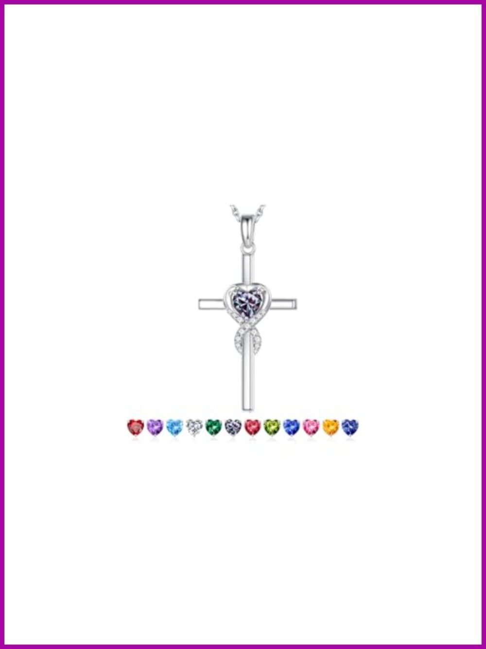 925 Sterling Silver Birthstone Cross Pendant Necklace Gift for Women